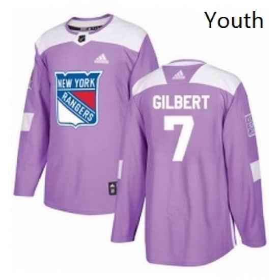 Youth Adidas New York Rangers 7 Rod Gilbert Authentic Purple Fights Cancer Practice NHL Jersey